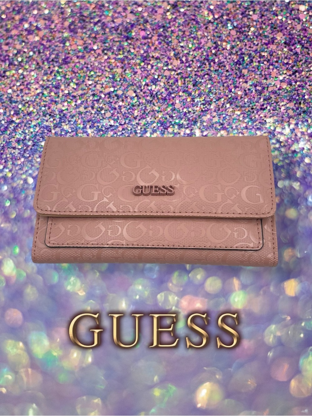 GUESS Bowie Debossed Logo Slim Clutch Wallet Dusty Pink Rose Petal